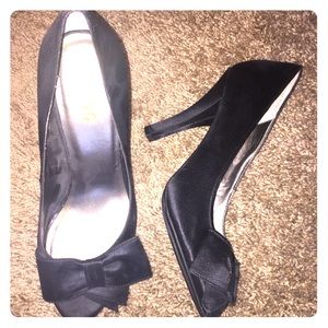 Accented Black Peep-Toe Heels